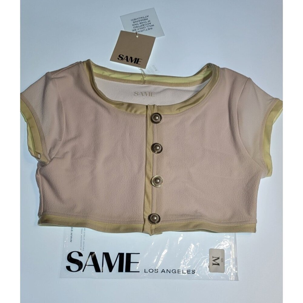 SAME Los Angeles Top Swim Womens The Grace Solid Size Medium Beige Faux Suede